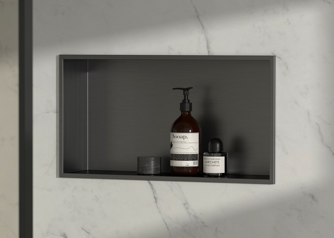 INSERTA Tile recessed shelf, stainless steel, 510x270 mm, anthracite