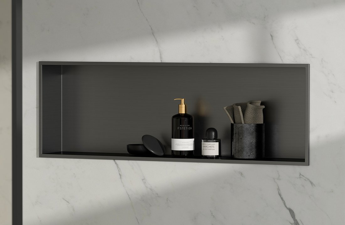 INSERTA Tile recessed shelf, stainless steel, 800x260 mm, anthracite