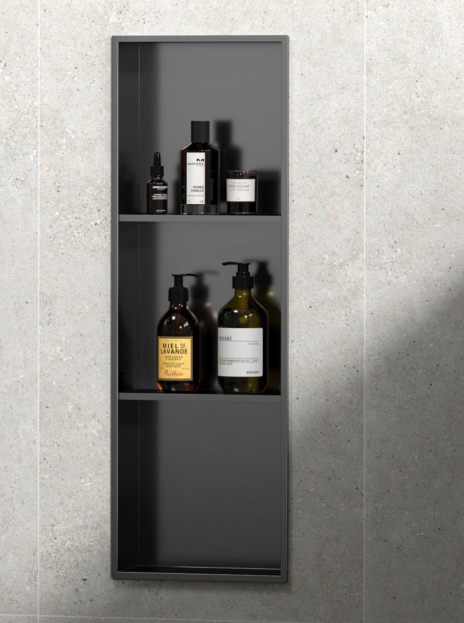 INSERTA Tile recessed shelf, stainless steel, 270x810 mm, anthracite