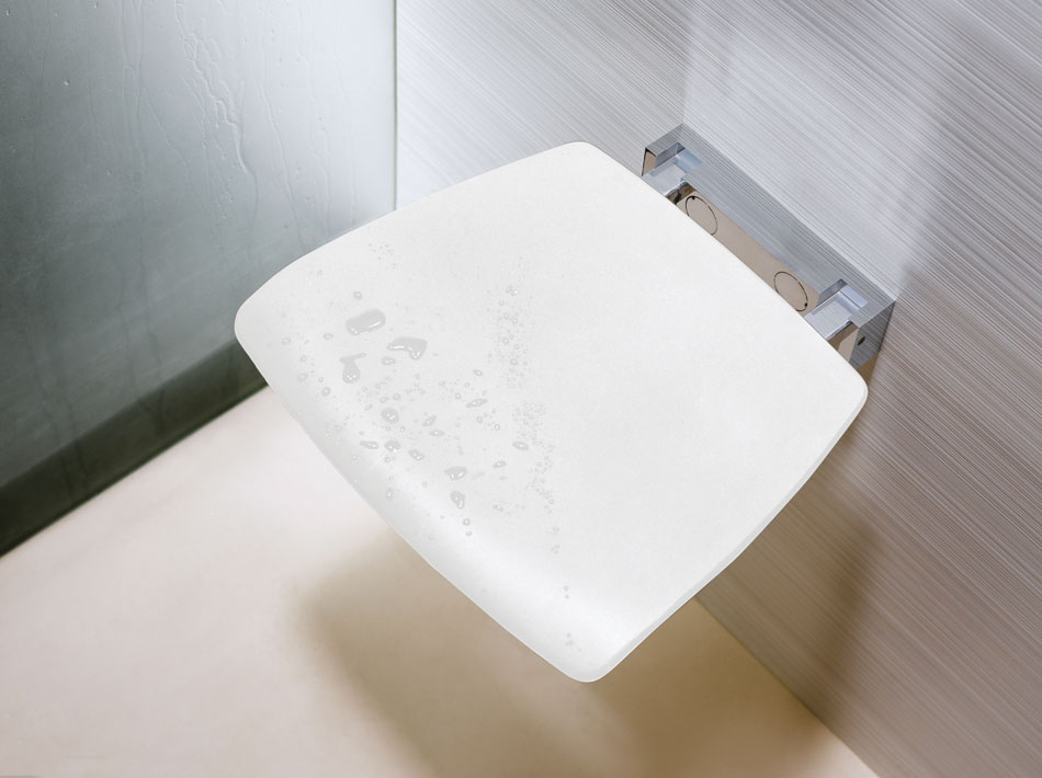 Sklopné sedátko do sprchového koutu, bílý plast, kovový úchyt chrom
